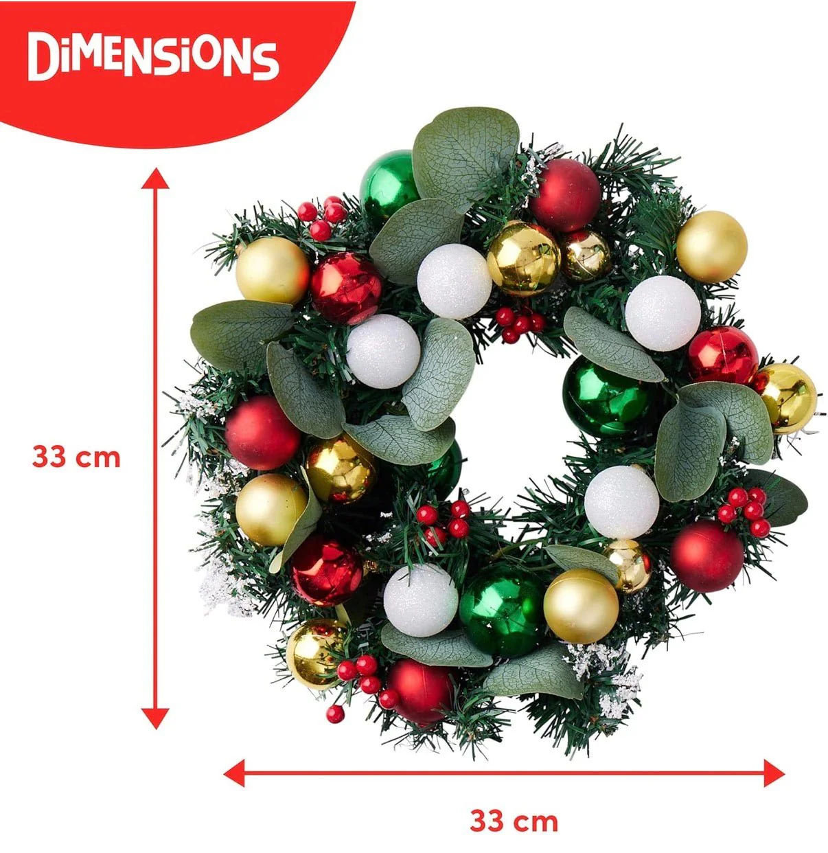 Twiddlers 33cm Christmas Wreath with Festive Ornament Accents - Image 3