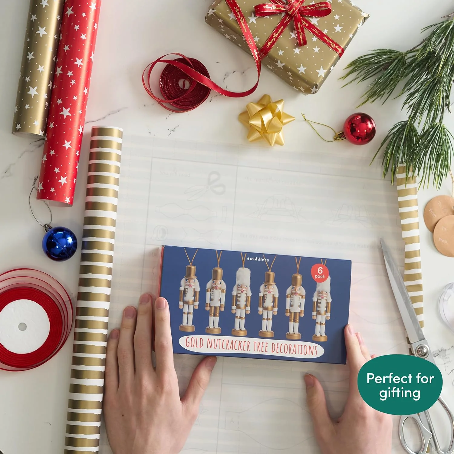 Twiddlers Gold Wooden Nutcracker Tree Decorations Set of 6 - Image 2