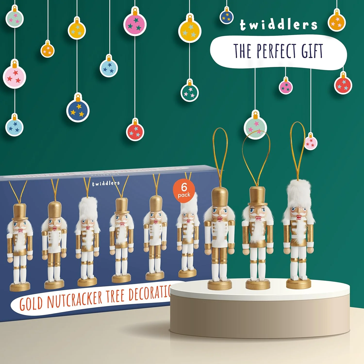 Twiddlers Gold Wooden Nutcracker Tree Decorations Set of 6 - Image 3