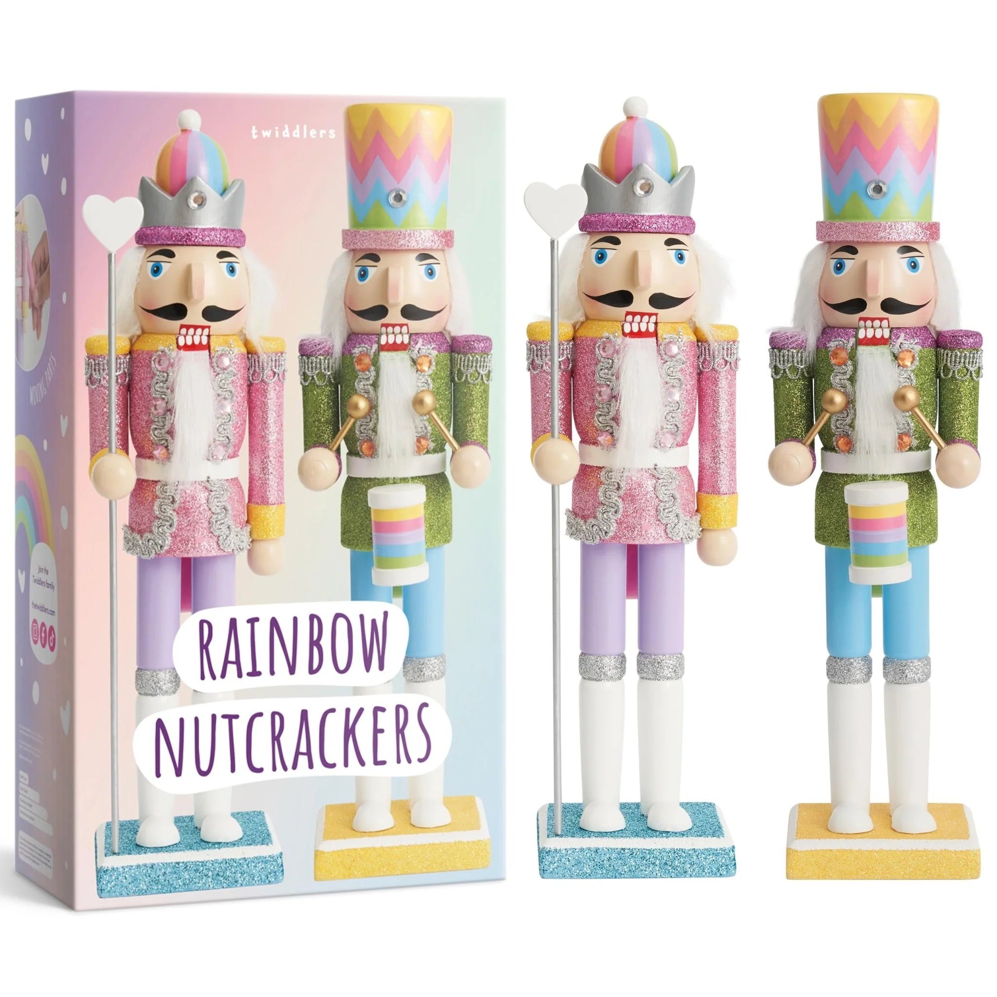 Twiddlers Rainbow Glitter Wood Nutcrackers Set 30cm