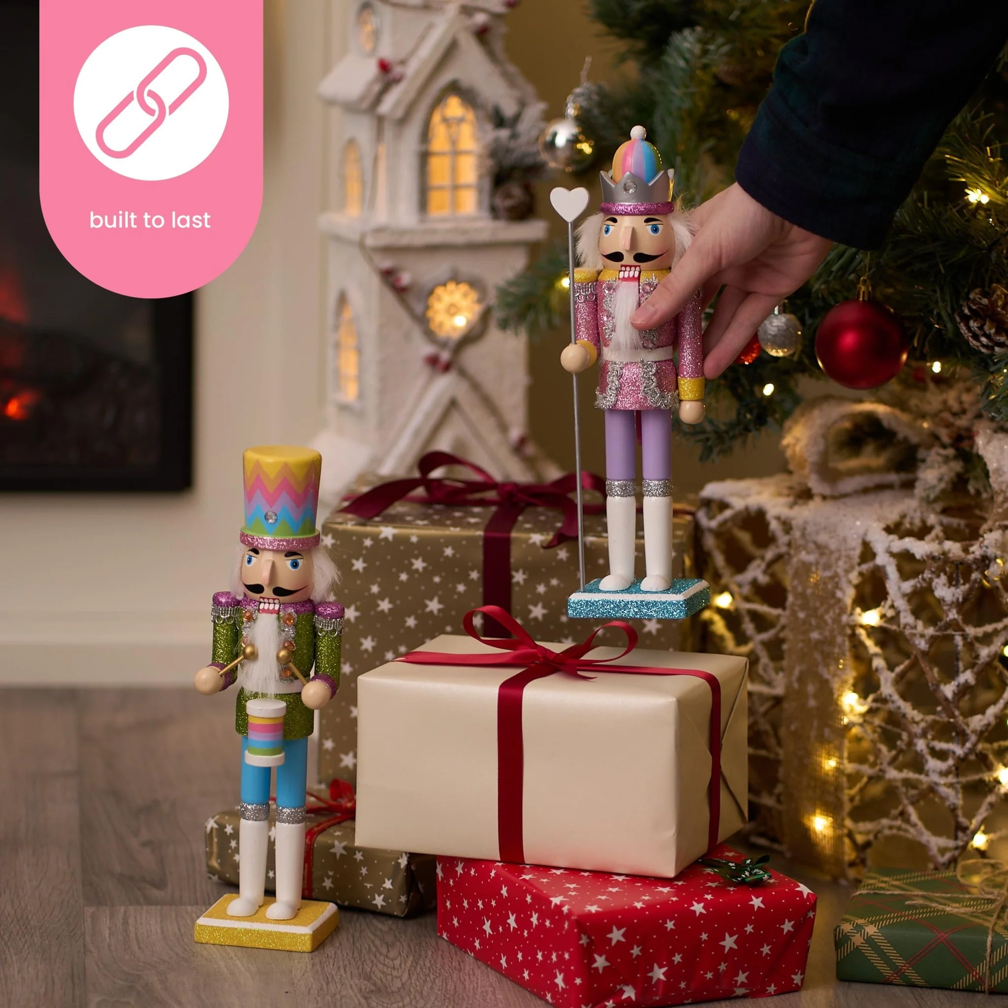 Twiddlers Rainbow Glitter Wood Nutcrackers Set 30cm - Image 2