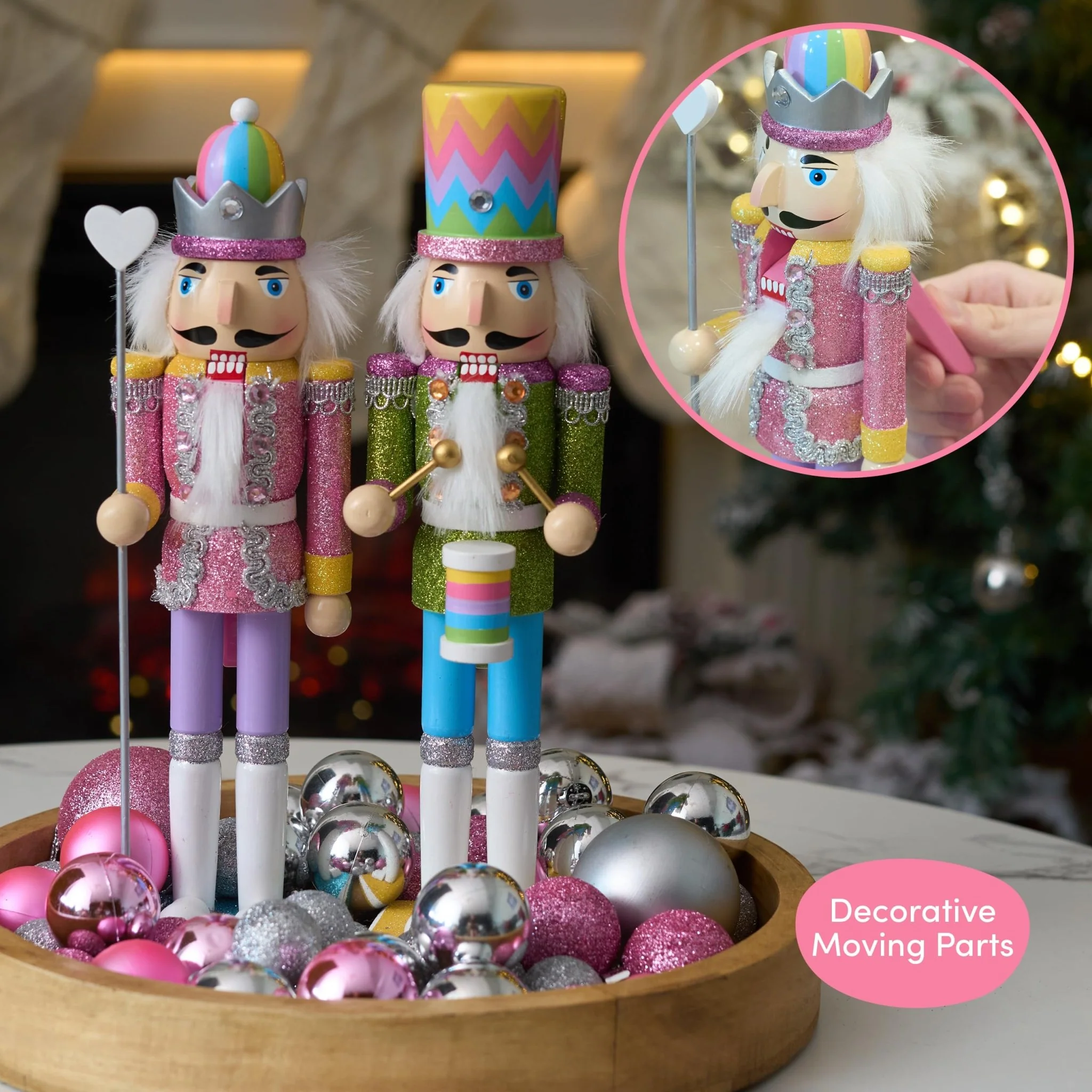 Twiddlers Rainbow Glitter Wood Nutcrackers Set 30cm - Image 3