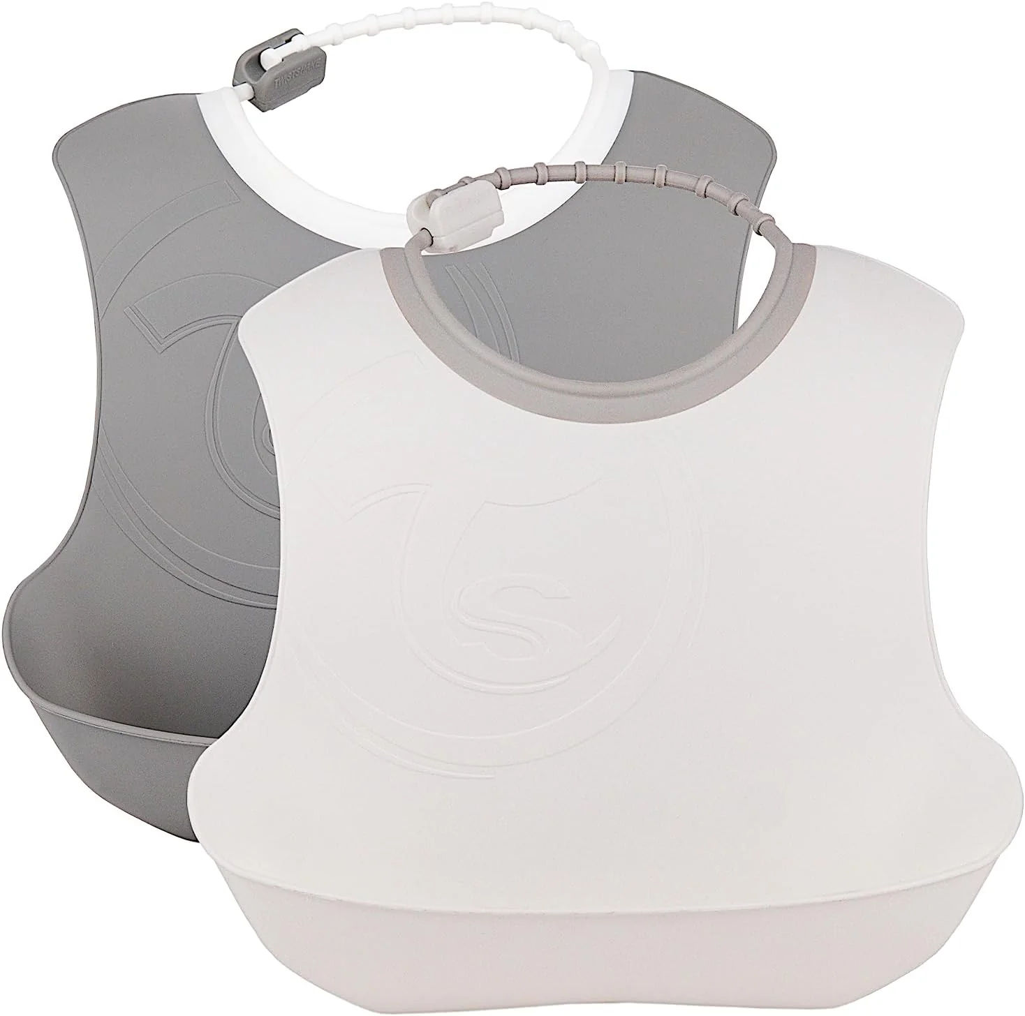 Twistshake 2X Baby Bibs with Crumb Tray - 4M+ (Grey/White)