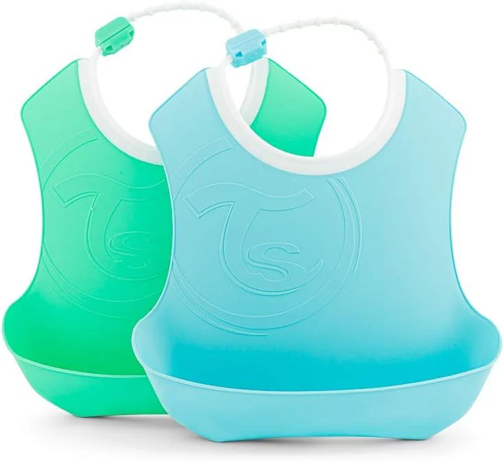 Twistshake 2X Baby Bibs with Tray - Pastel Blue/Pastel Green (4+M)