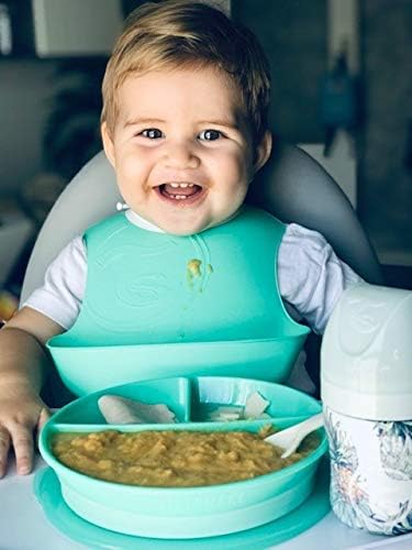 Twistshake 2X Baby Bibs with Tray - Pastel Blue/Pastel Green (4+M) - Image 4