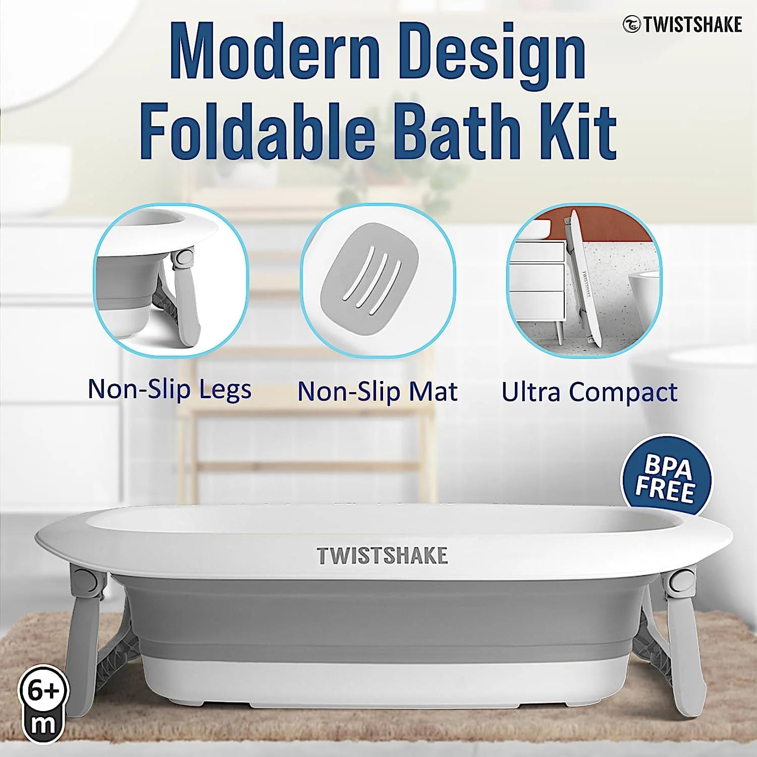 Twistshake Foldable & Non-Slip Baby Bath Tub - 0+ Months - Image 5