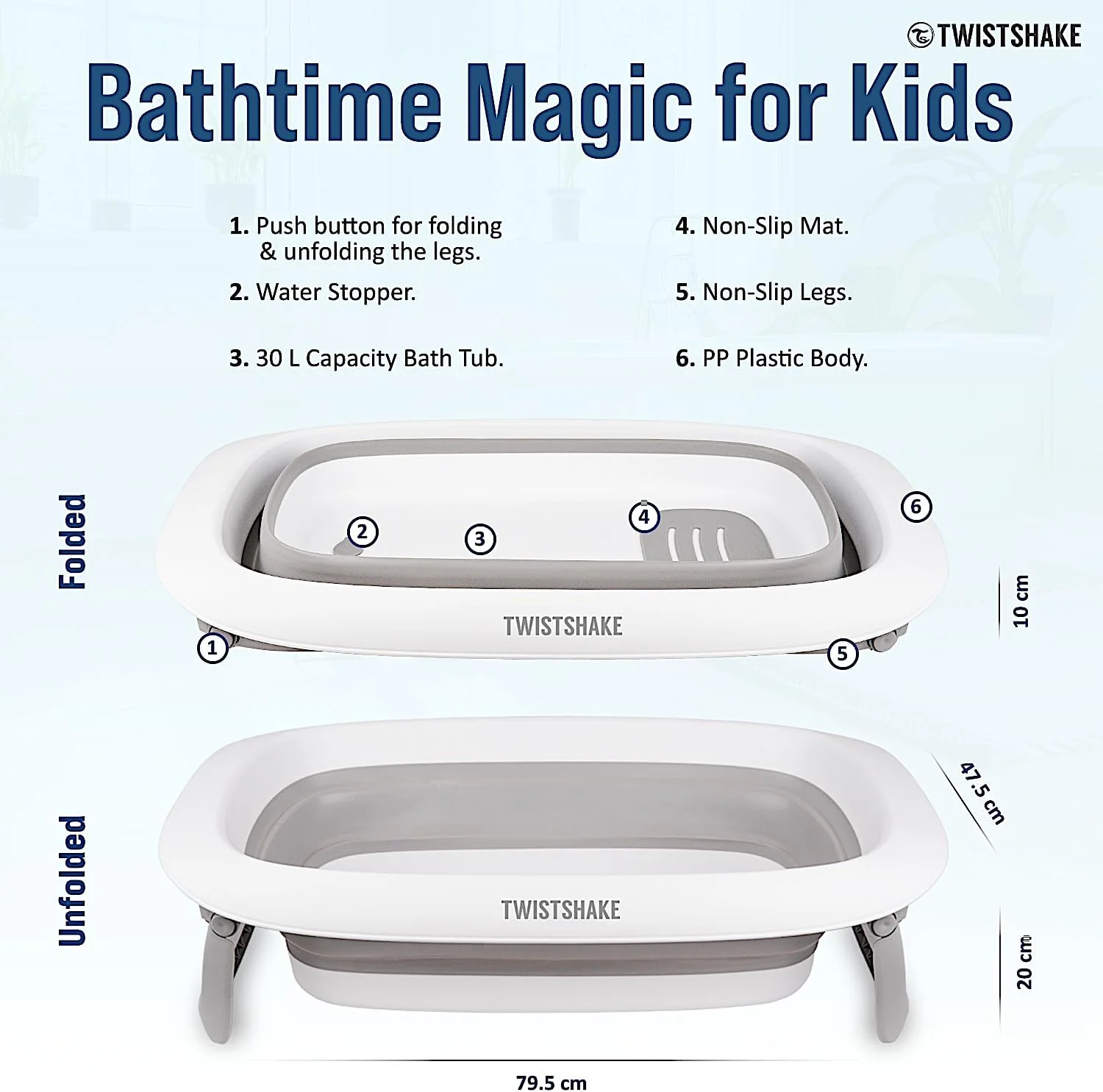 Twistshake Foldable & Non-Slip Baby Bath Tub - 0+ Months - Image 3
