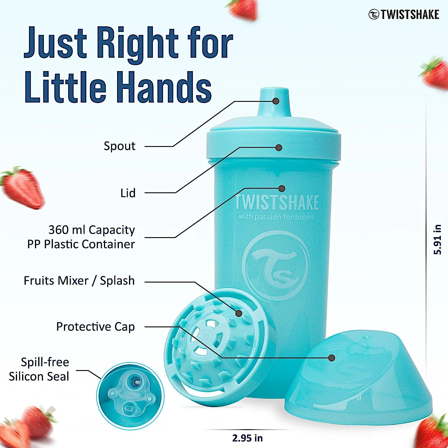 Twistshake Leak Proof Kid Cup with Fruit Mixer - 360ml (Blue) 12M+ - Image 2