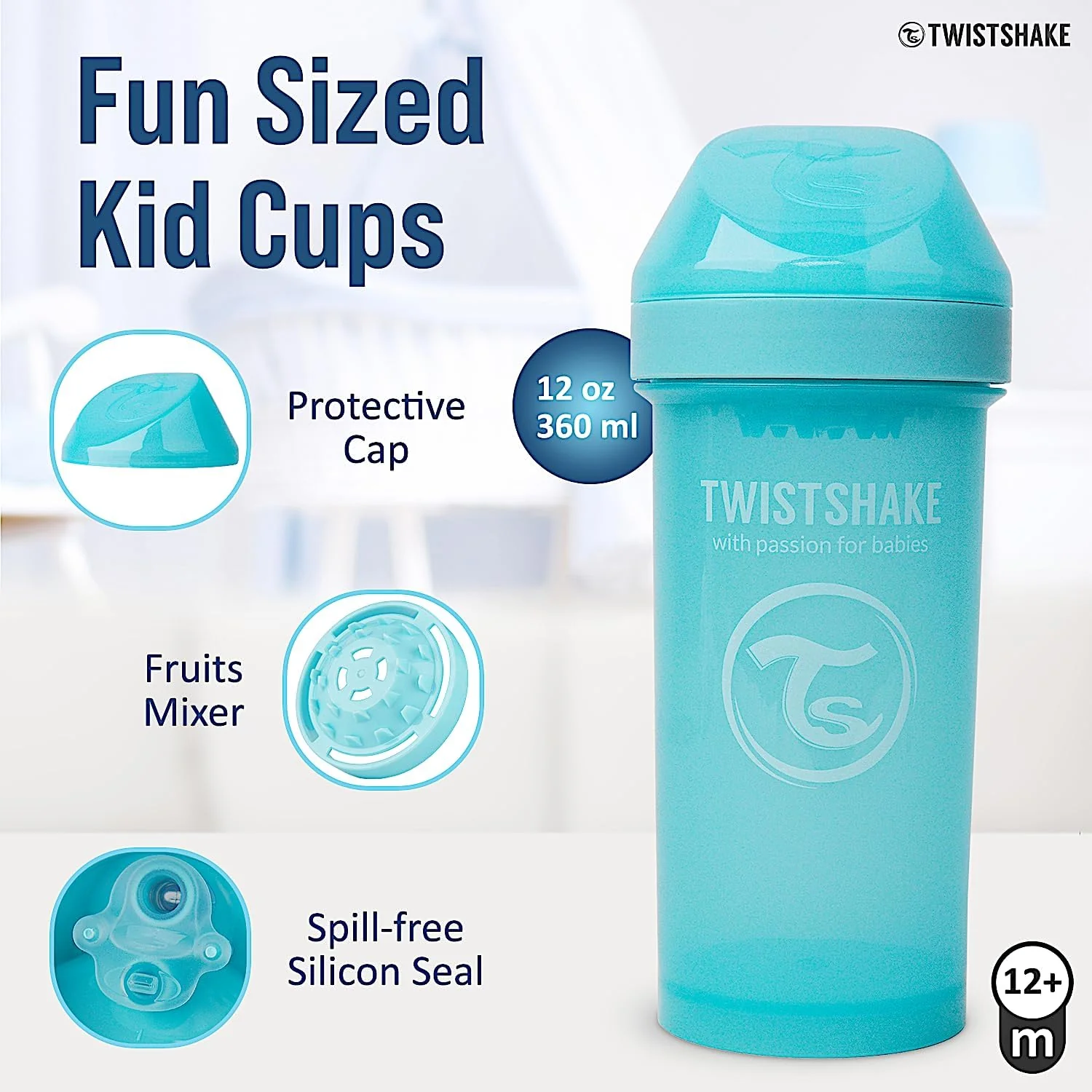 Twistshake Leak Proof Kid Cup with Fruit Mixer - 360ml (Blue) 12M+ - Image 3