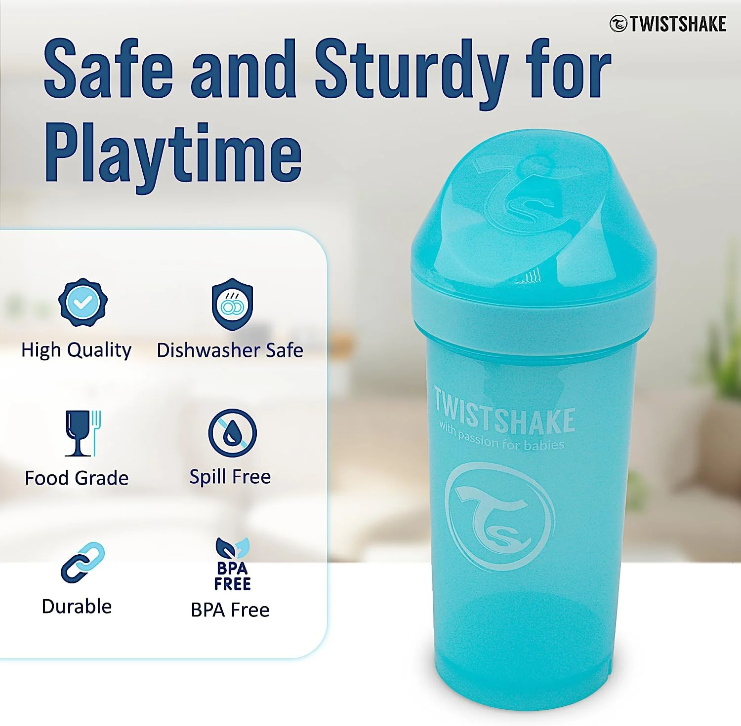Twistshake Leak Proof Kid Cup with Fruit Mixer - 360ml (Blue) 12M+ - Image 4