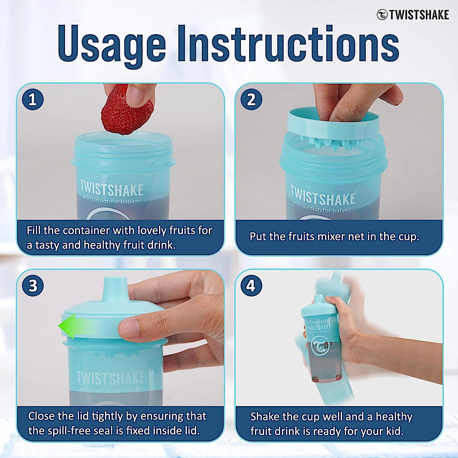 Twistshake Leak Proof Kid Cup with Fruit Mixer - 360ml (Blue) 12M+ - Image 5