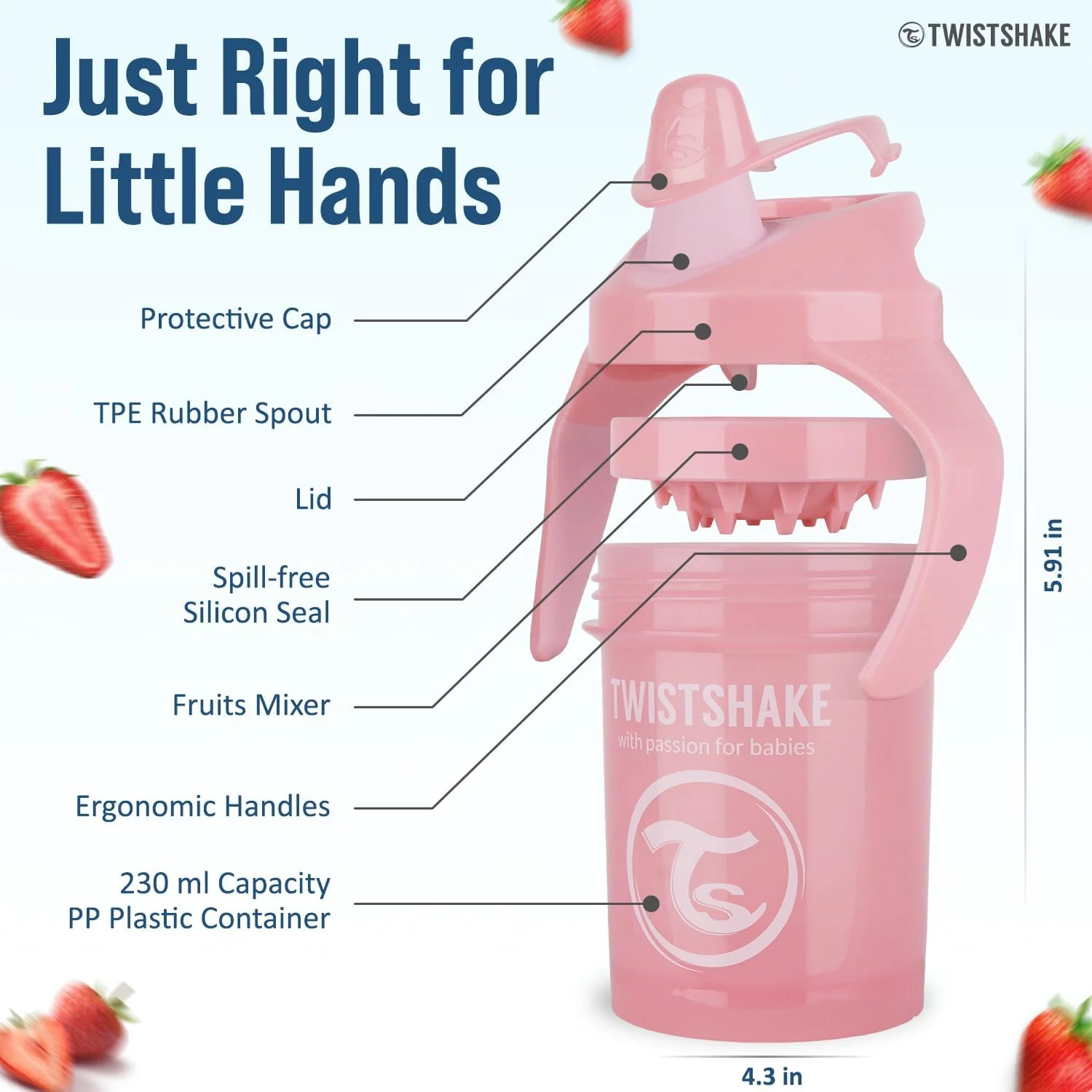 Twistshake Mini Cup Non-Spill with Fruit Mixer - 230ml (Pink) - Image 2