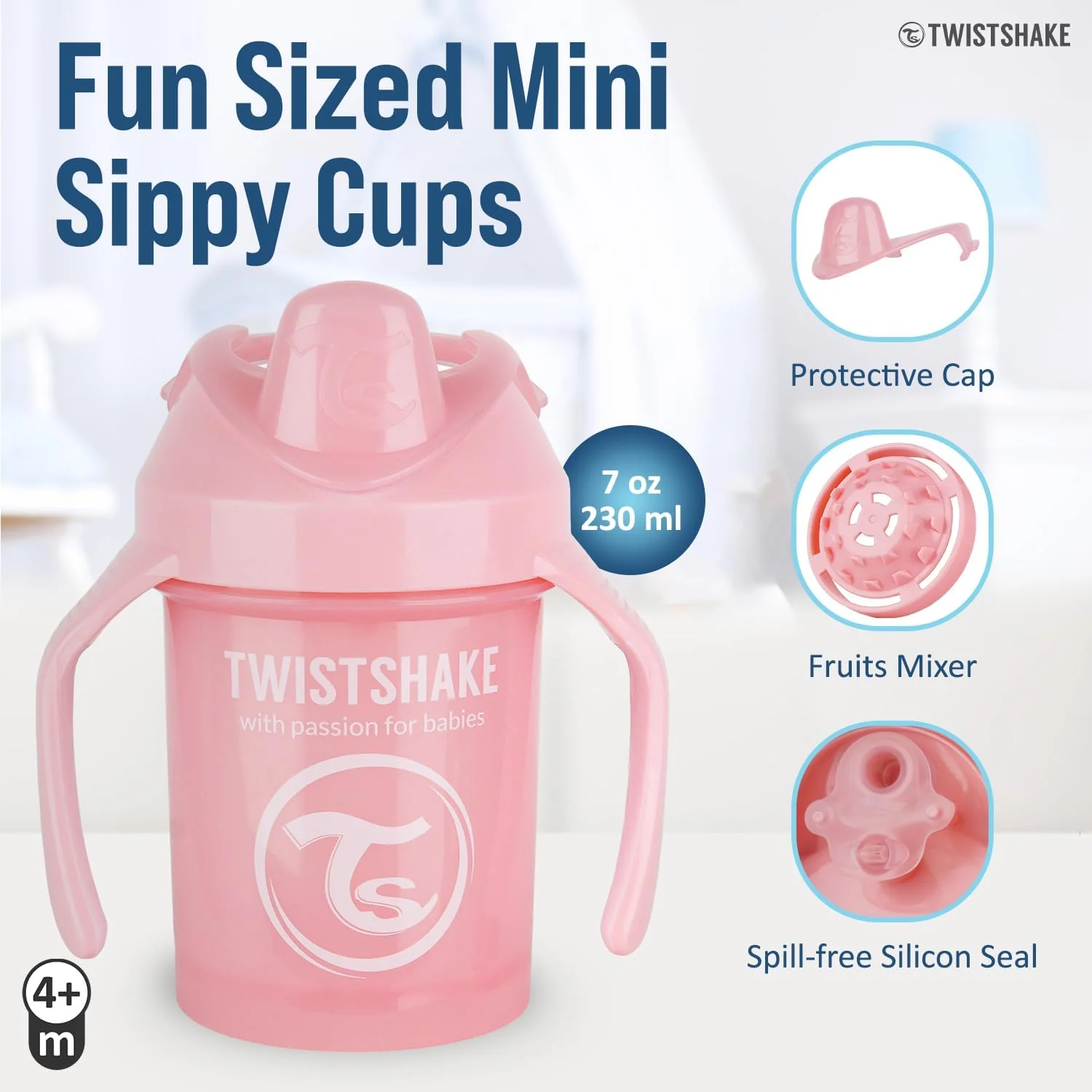 Twistshake Mini Cup Non-Spill with Fruit Mixer - 230ml (Pink) - Image 3