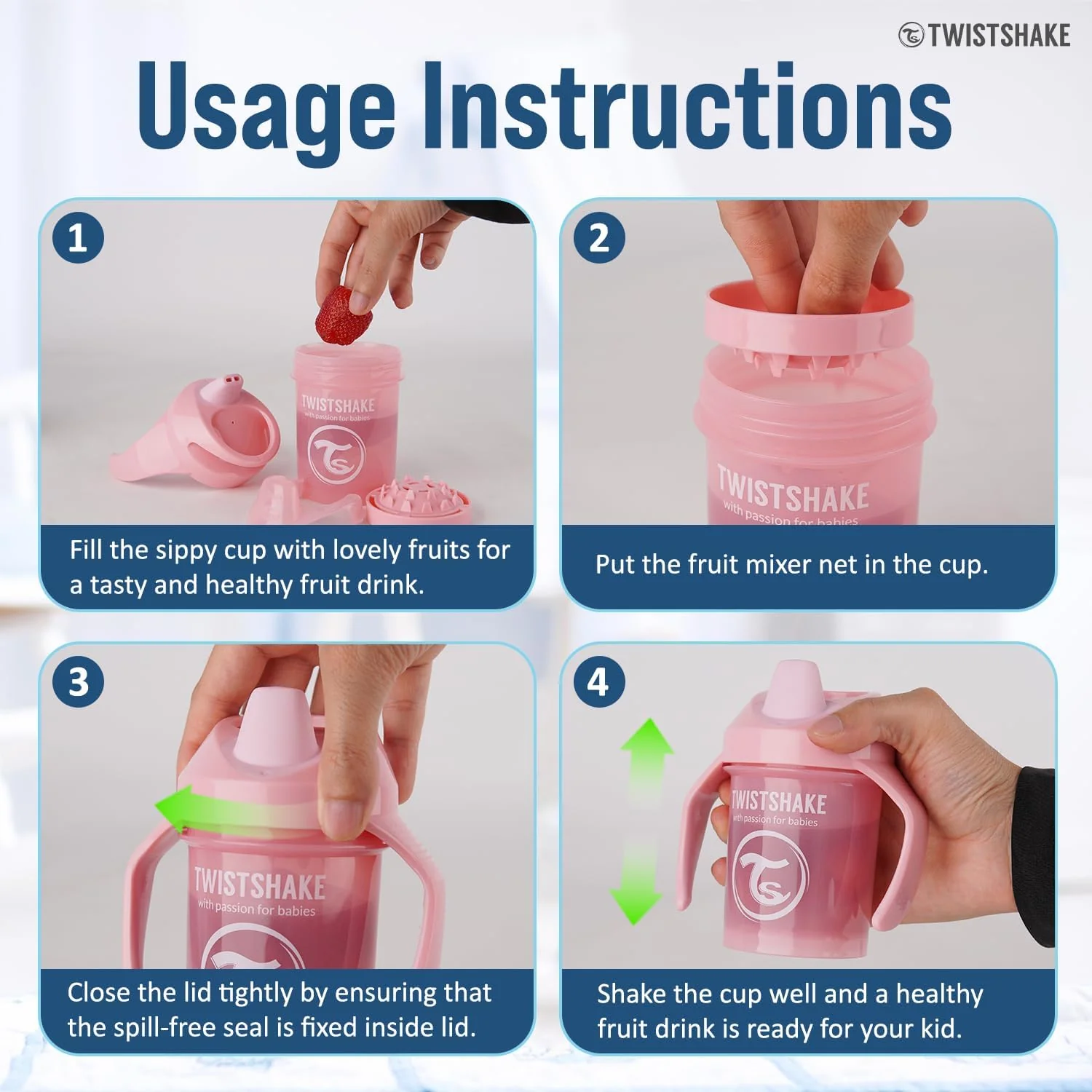 Twistshake Mini Cup Non-Spill with Fruit Mixer - 230ml (Pink) - Image 5