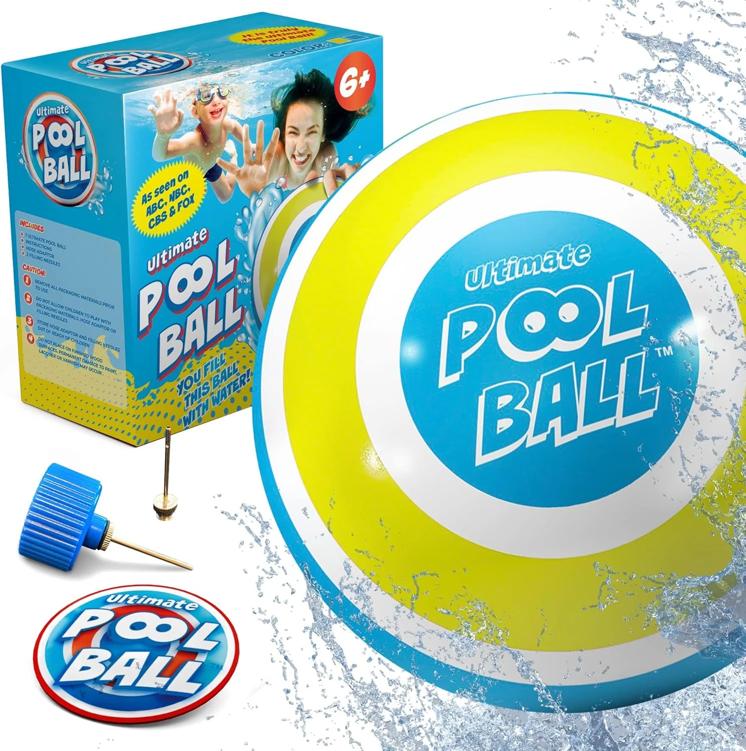 Ultimate Pool Ball - Fill it with Water for Underwater Action (Yellow/Cyan)