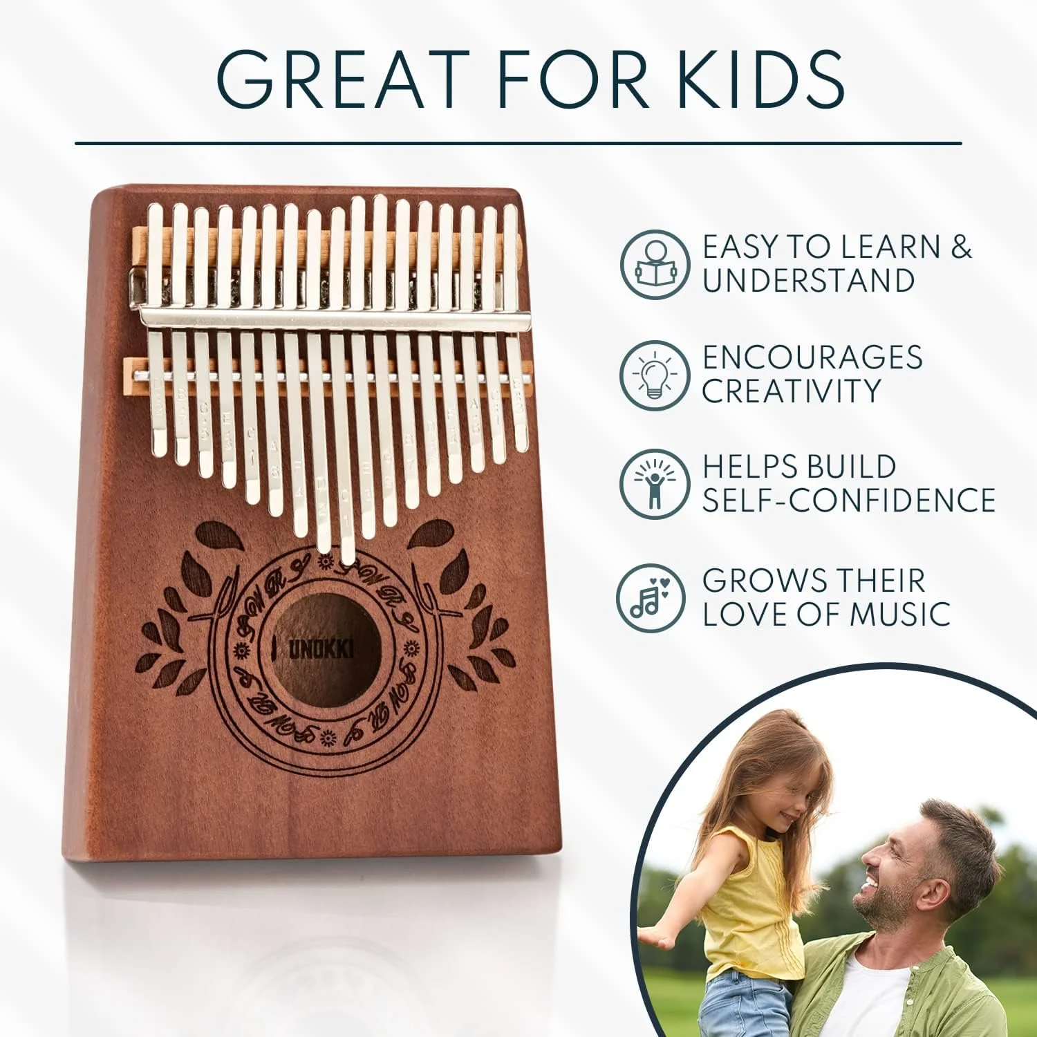 UNOKKI Kalimba 17 Key Thumb Piano - Chocolate Brown - Image 6
