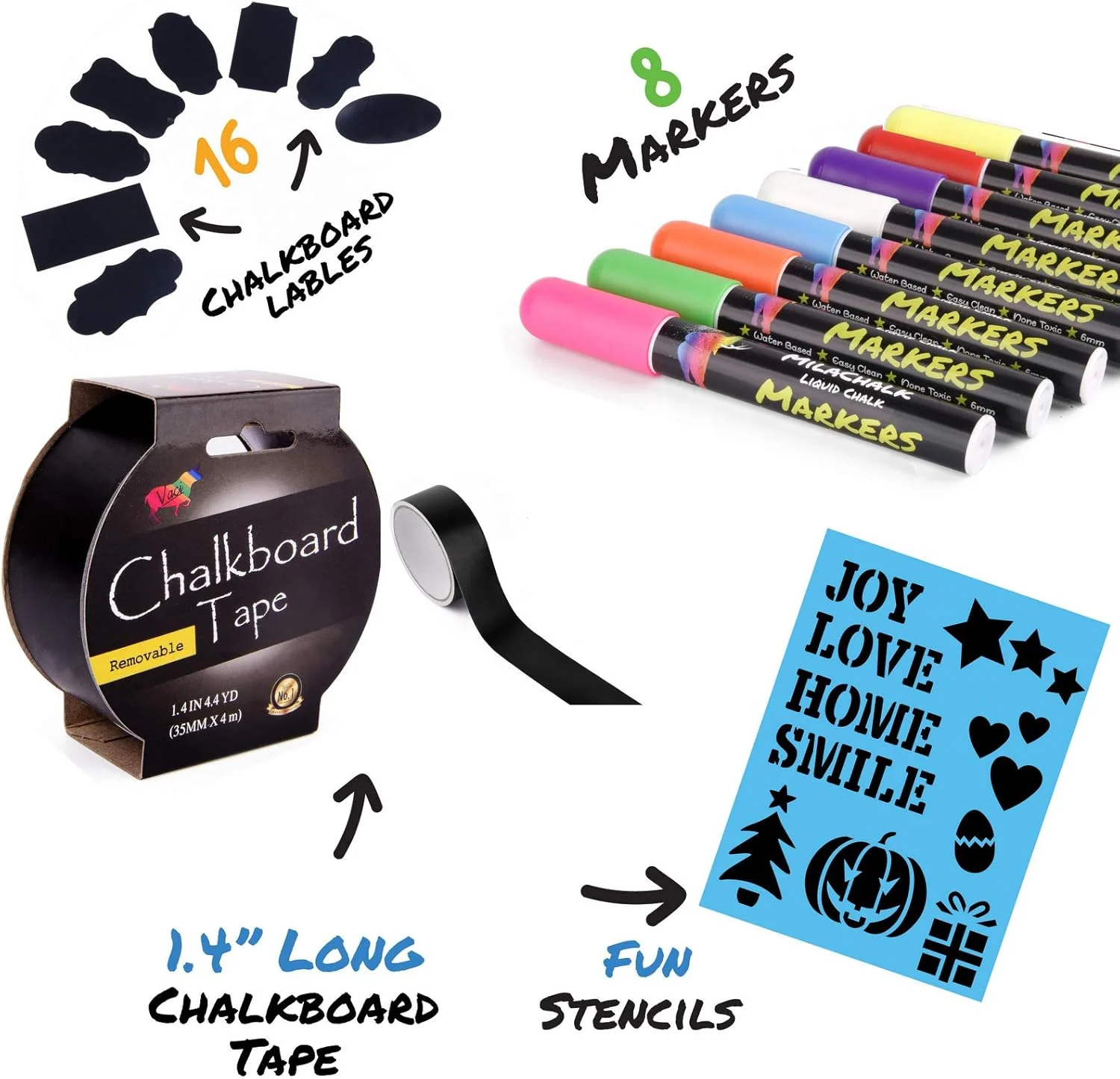 Vaci Chalk Markers Pack of 8 + Chalkboard Tape - Image 3