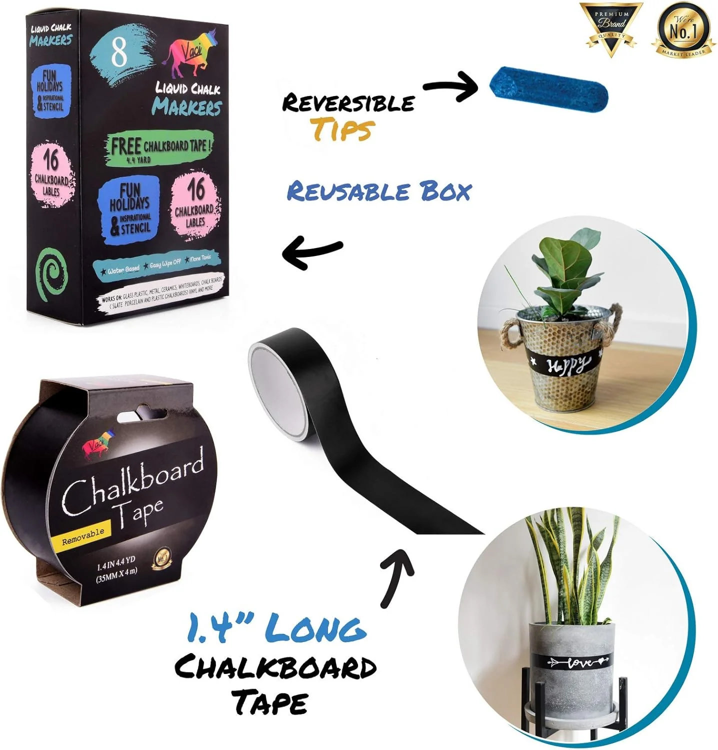 Vaci Chalk Markers Pack of 8 + Chalkboard Tape - Image 4