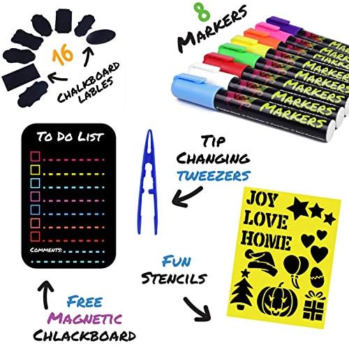 Vaci Markers 8 Liquid Chalk Markers with Magnetic Blackboard, Stencils & Labels - Image 2