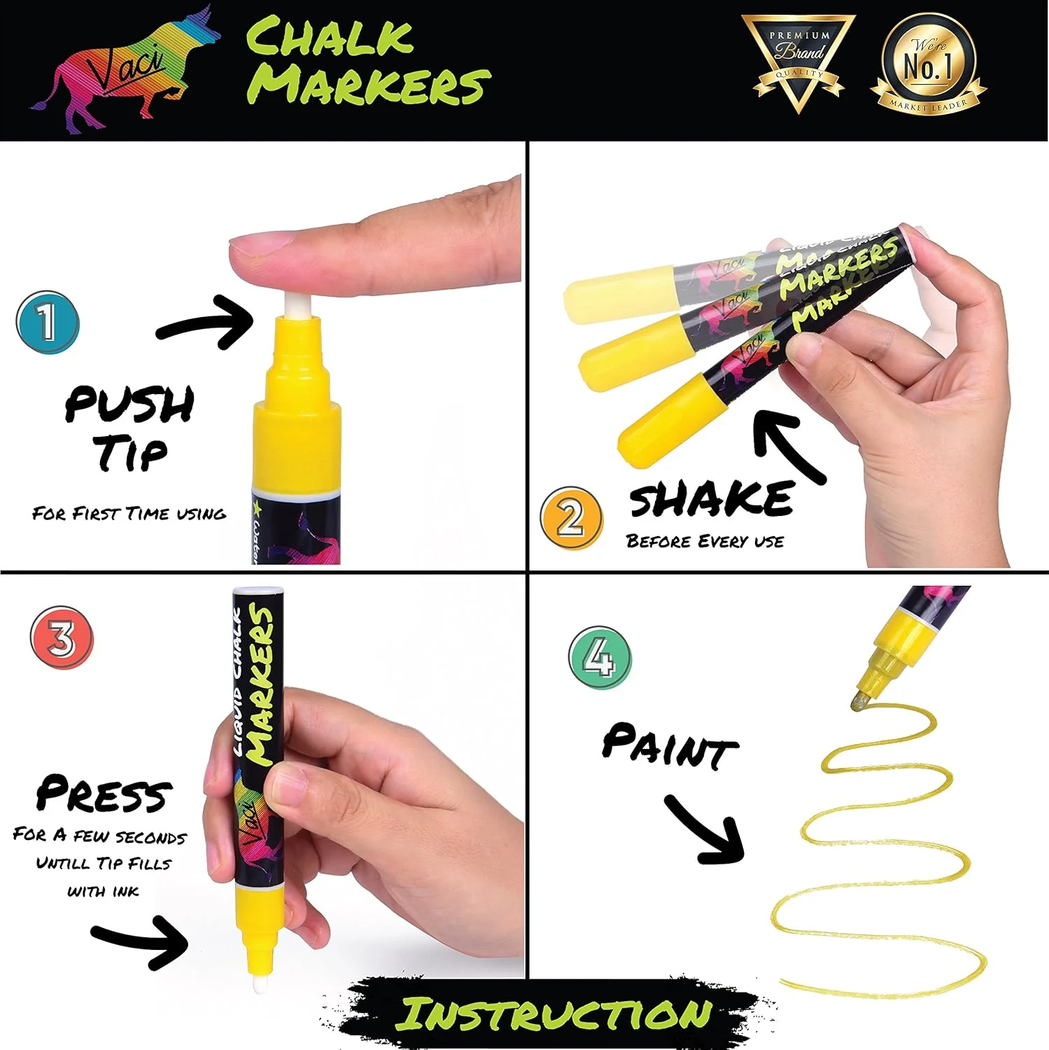 Vaci Markers 8 Liquid Chalk Markers with Magnetic Blackboard, Stencils & Labels - Image 3