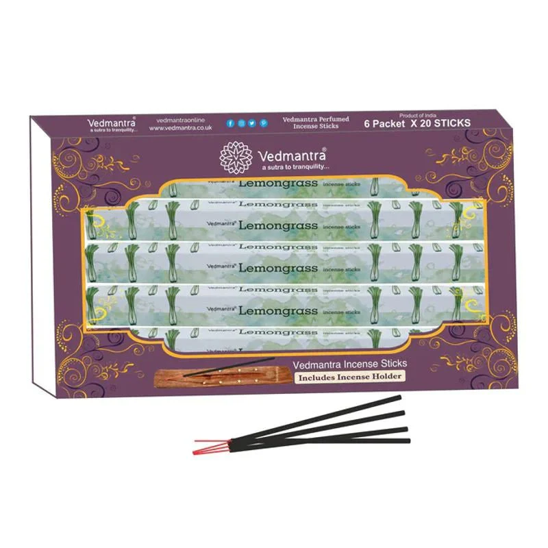 Vedmantra Lemon Grass Incense Sticks (6 Packs of 20)