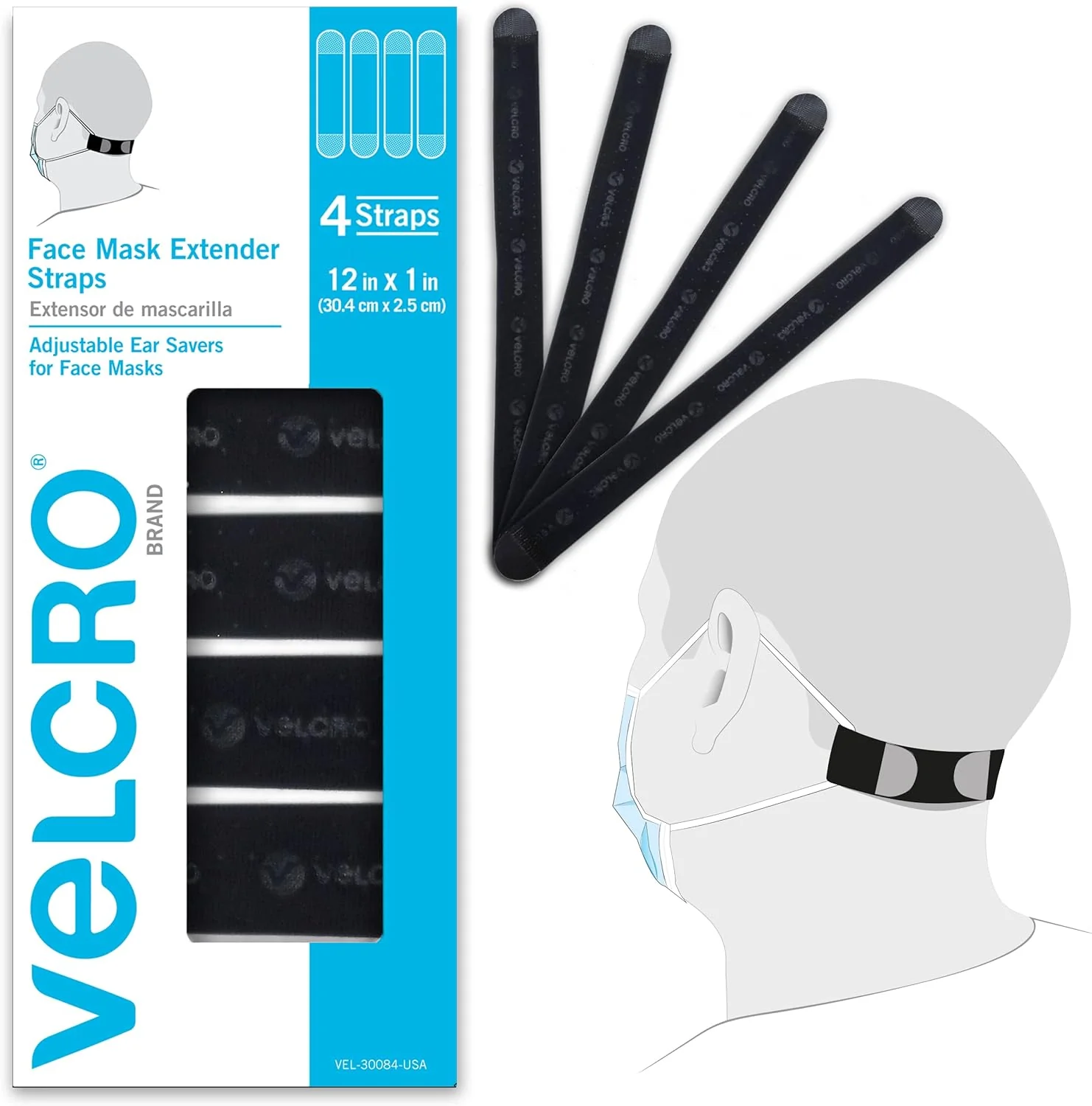 VELCRO® Face Mask Extender Straps - 8 Pack (Black) - Image 8