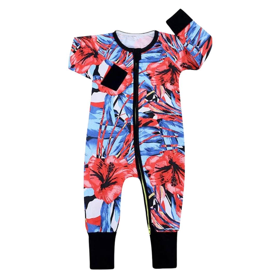 Vibrant Red, White & Blue Baby Zip Sleepsuit with Hand & Feet Cuffs (Various Sizes)