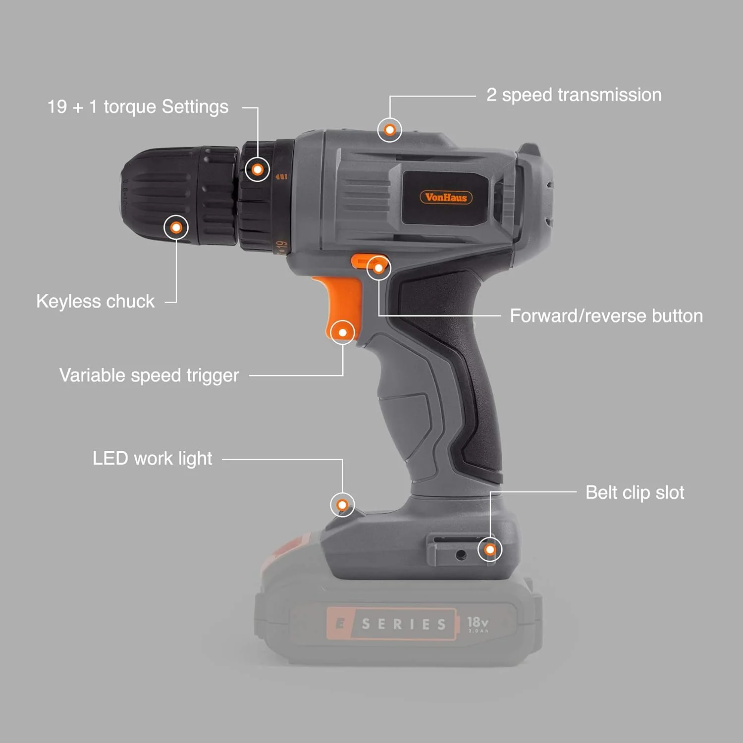 VonHaus Cordless Drill Driver 18V E-Series - no battery - Image 2