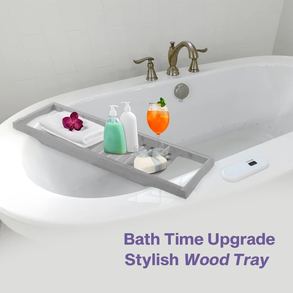 Premium Wooden Bath Tub Caddy Tray - Grey - Image 3
