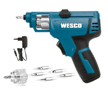 Wesco 3.6 Volt Lithium Screwdriver, Powerful, With Led Light, 6 Bits Included