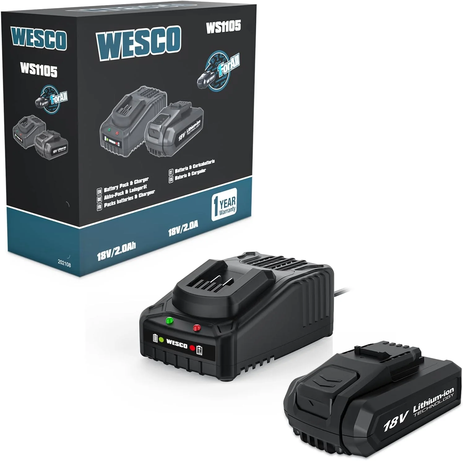 WESCO WS1105 Lithium-Ion Battery and Charger Kit 18V