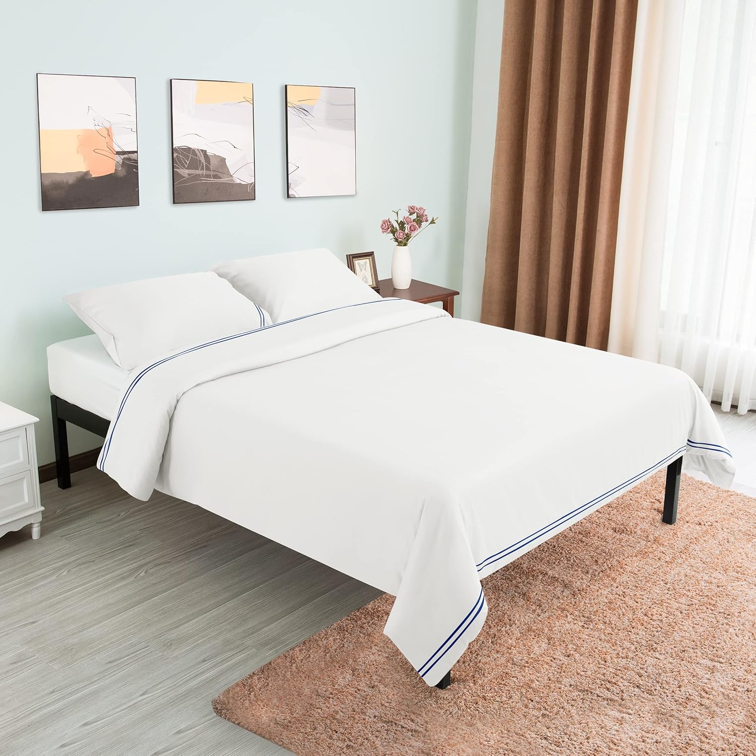 White Double Duvet Cover Set - 3 piece Cotton and Tencel Blend - Image 2