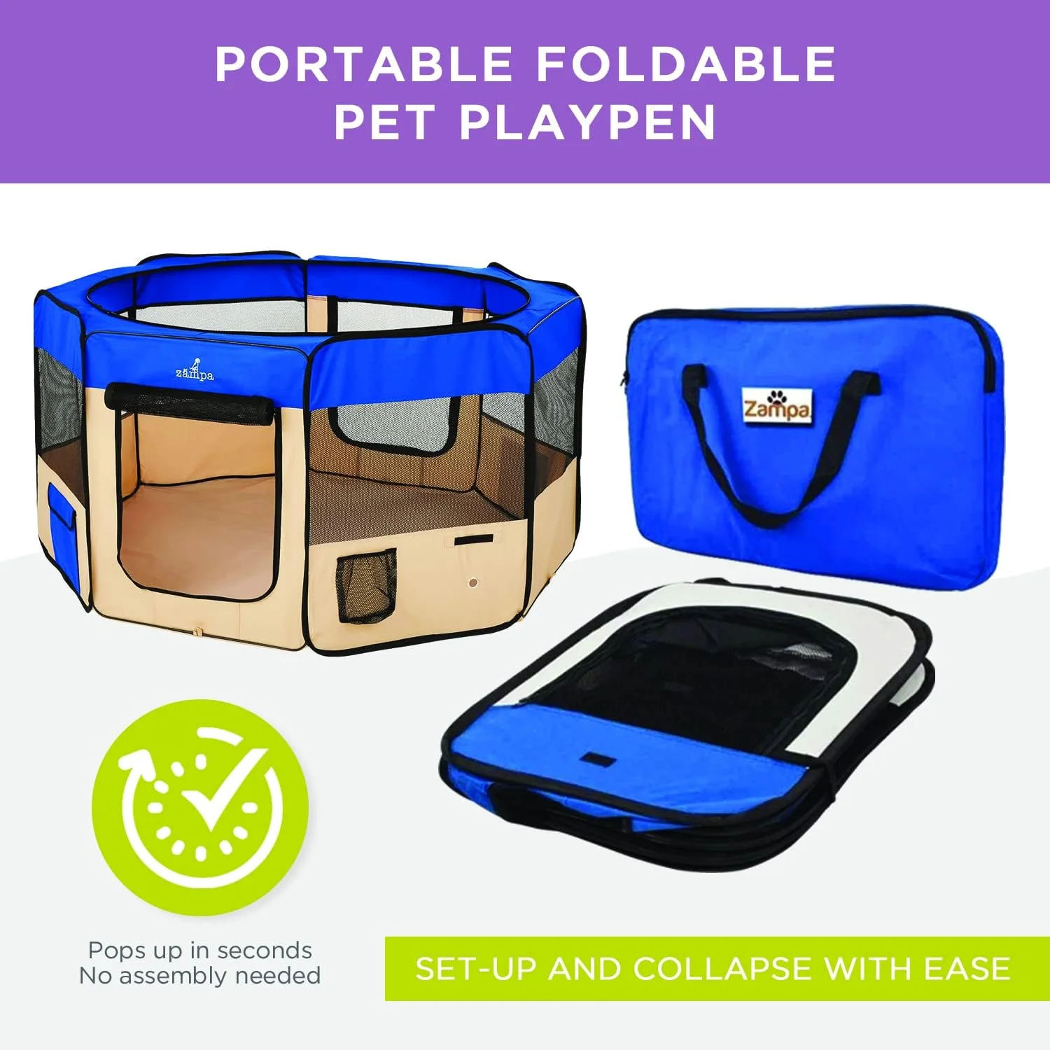 Zampa Pet Pop Up Dog Playpen Inside or Outdoor - Various Colours/Sizes - Image 4