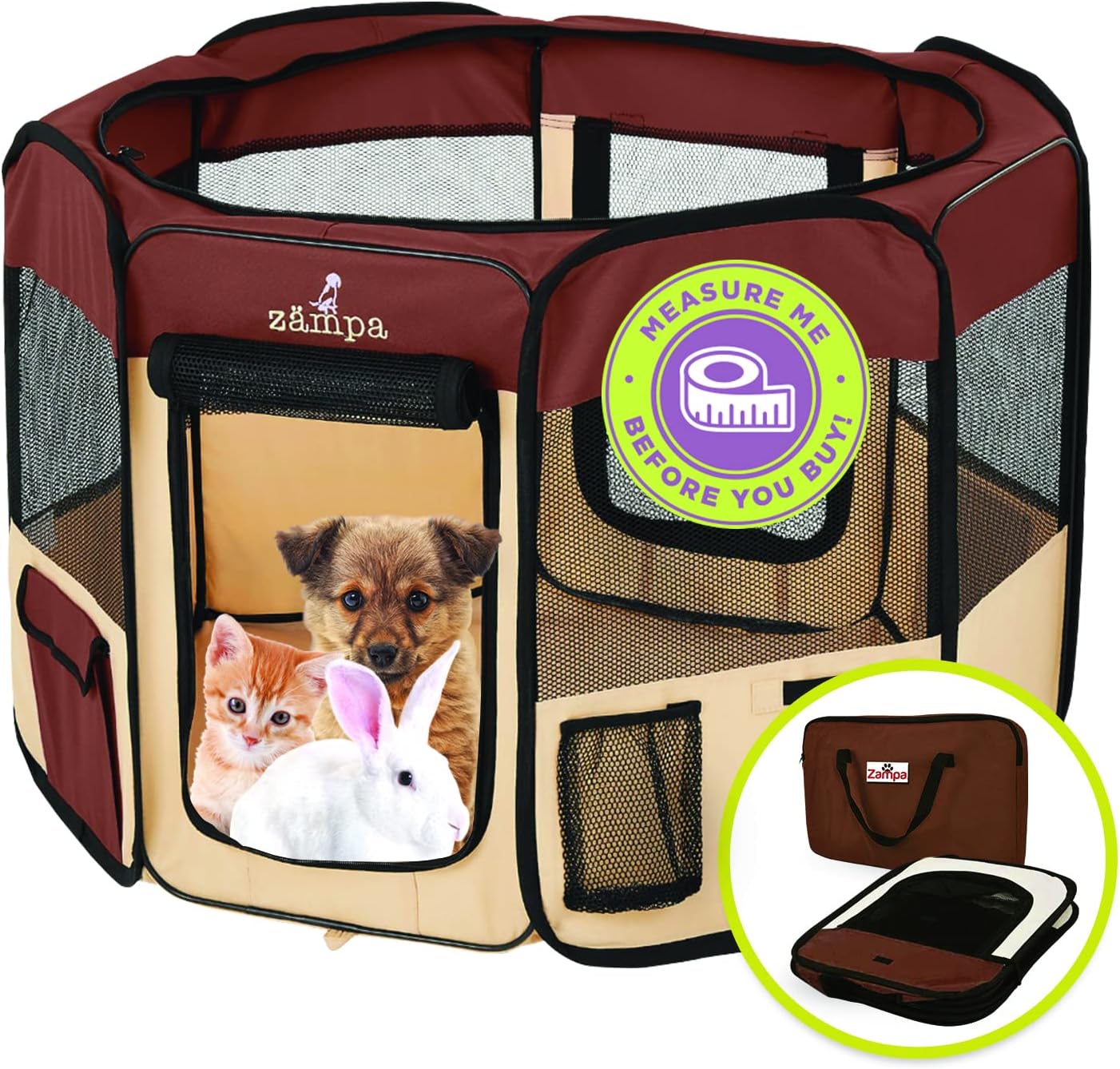 Zampa Pet Pop Up Dog Playpen Inside or Outdoor - Brown (XS) - Image 2