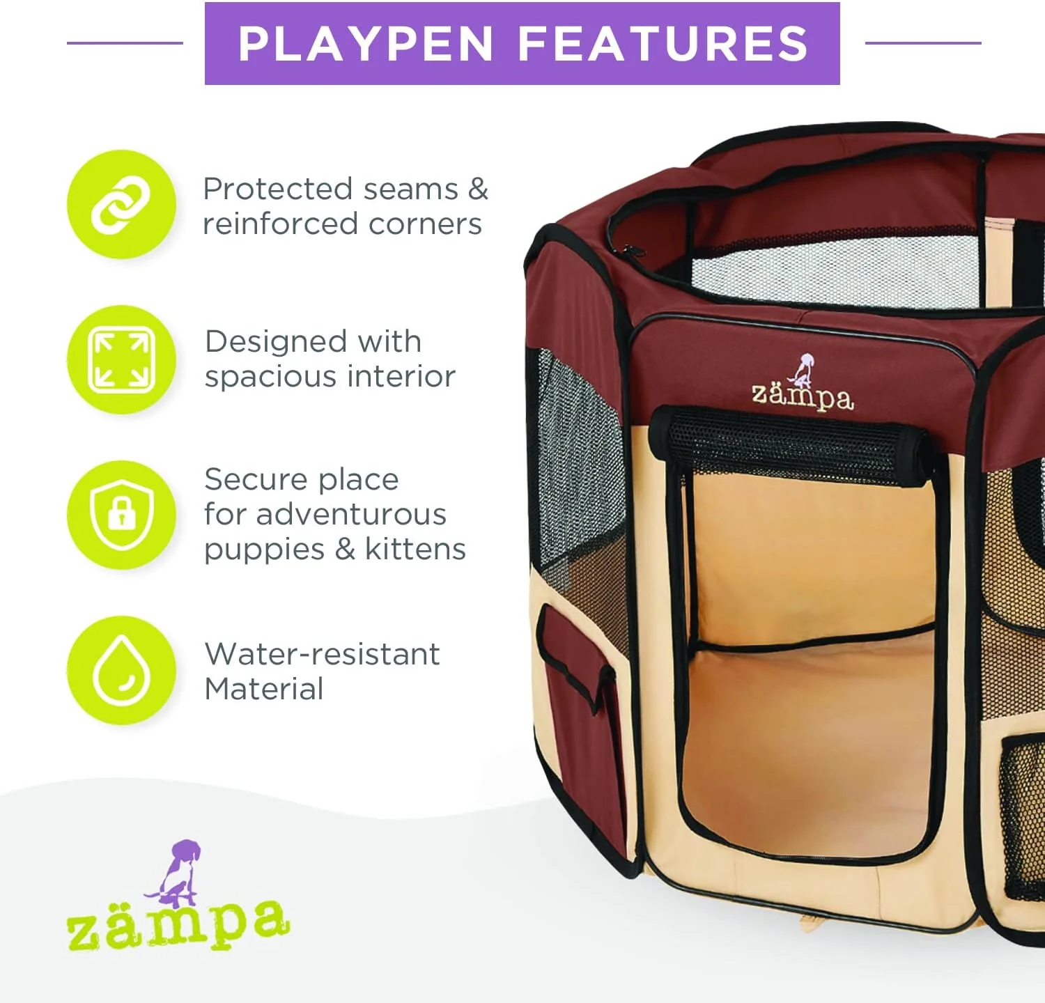 Zampa Pet Pop Up Dog Playpen Inside or Outdoor - Brown (XS) - Image 3