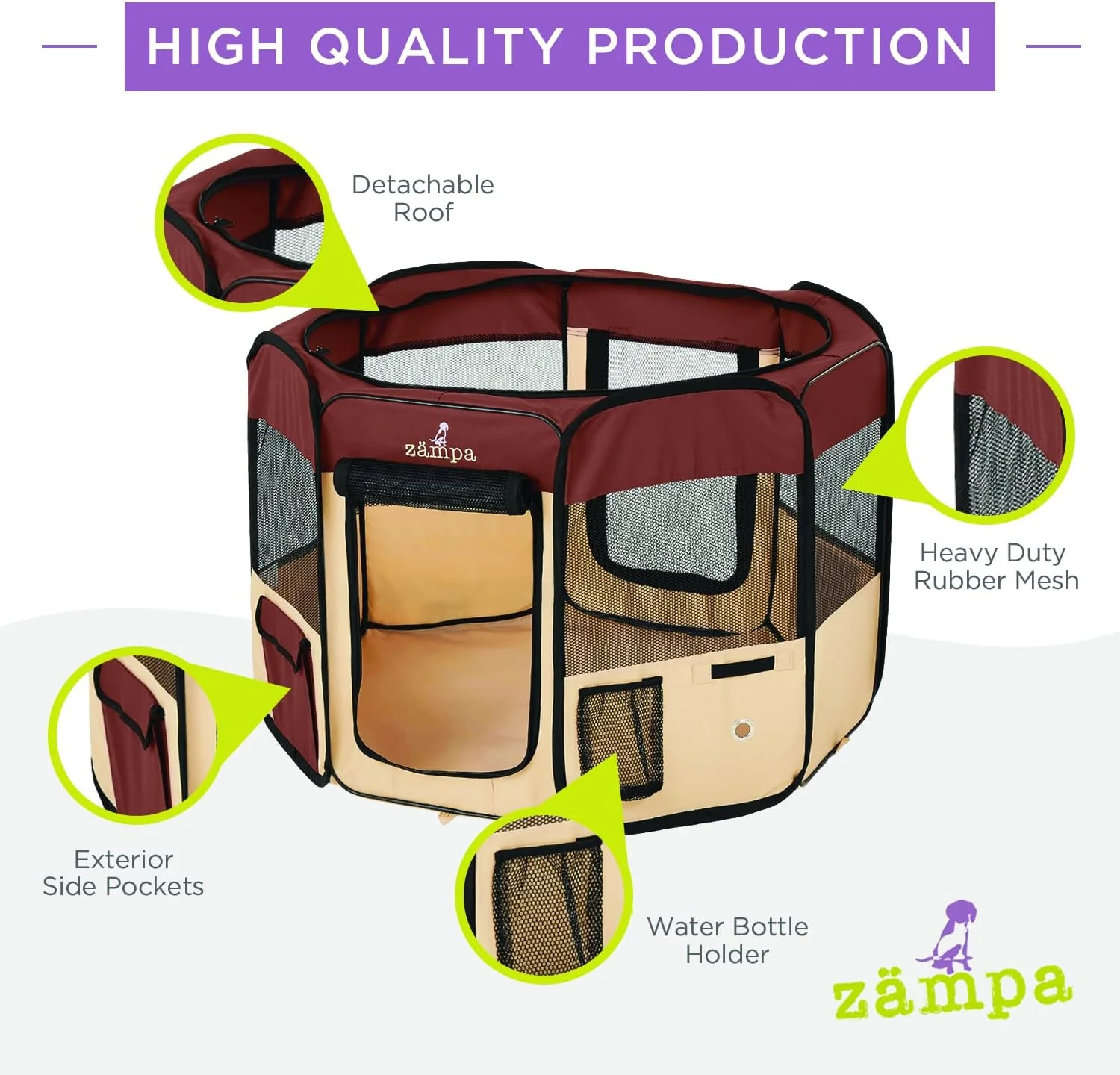 Zampa Pet Pop Up Dog Playpen Inside or Outdoor - Brown (XS) - Image 5