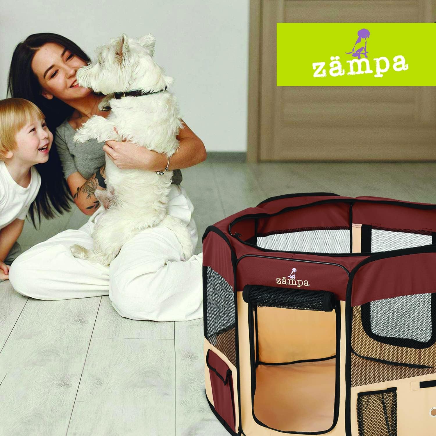 Zampa Pet Pop Up Dog Playpen Inside or Outdoor - Brown (XS) - Image 7