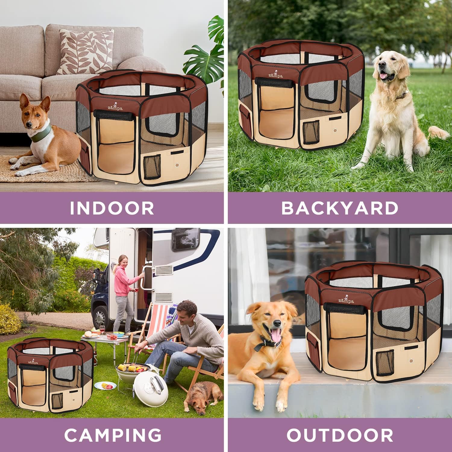 Zampa Pet Pop Up Dog Playpen Inside or Outdoor - Brown (XS) - Image 8