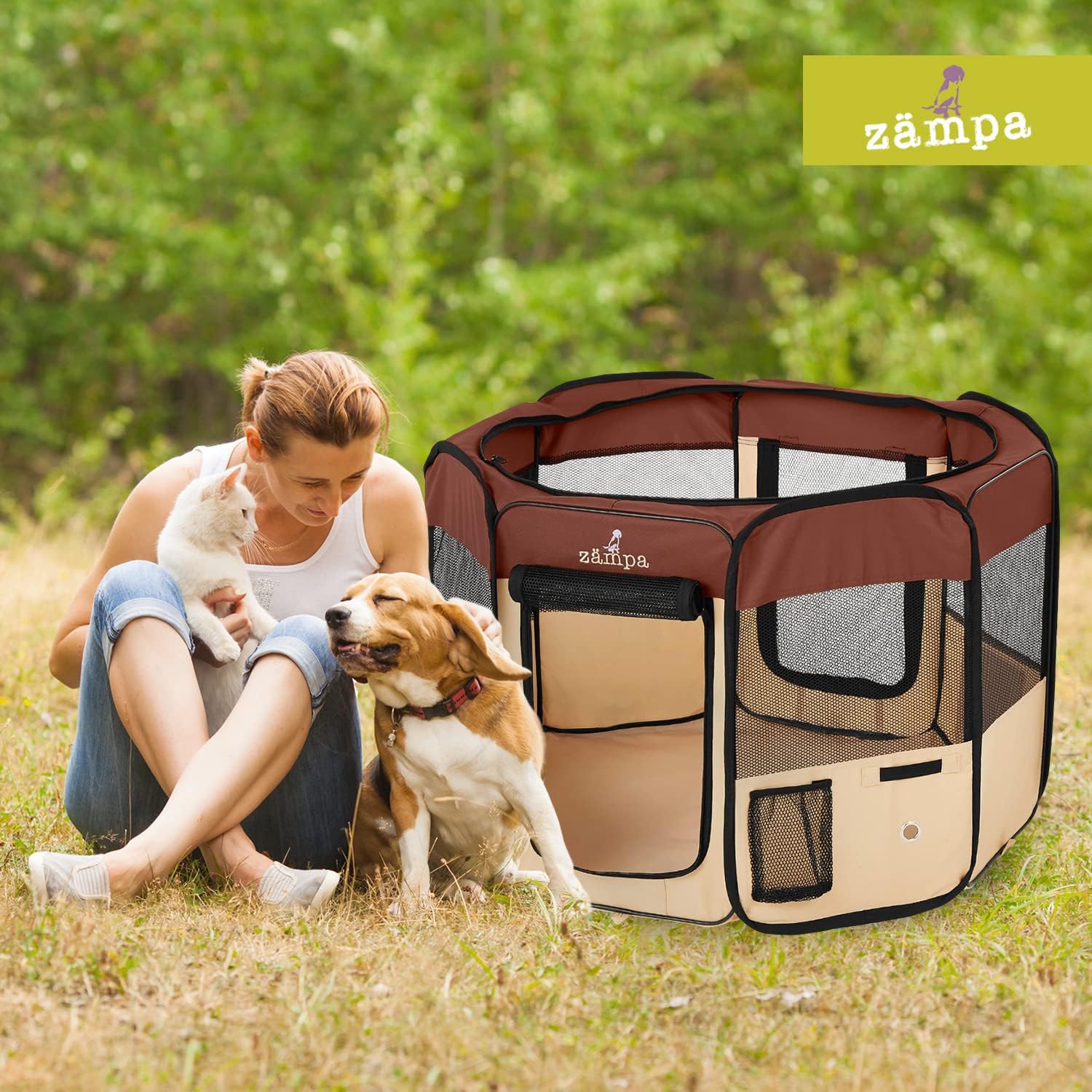 Zampa Pet Pop Up Dog Playpen Inside or Outdoor - Brown (XS) - Image 9