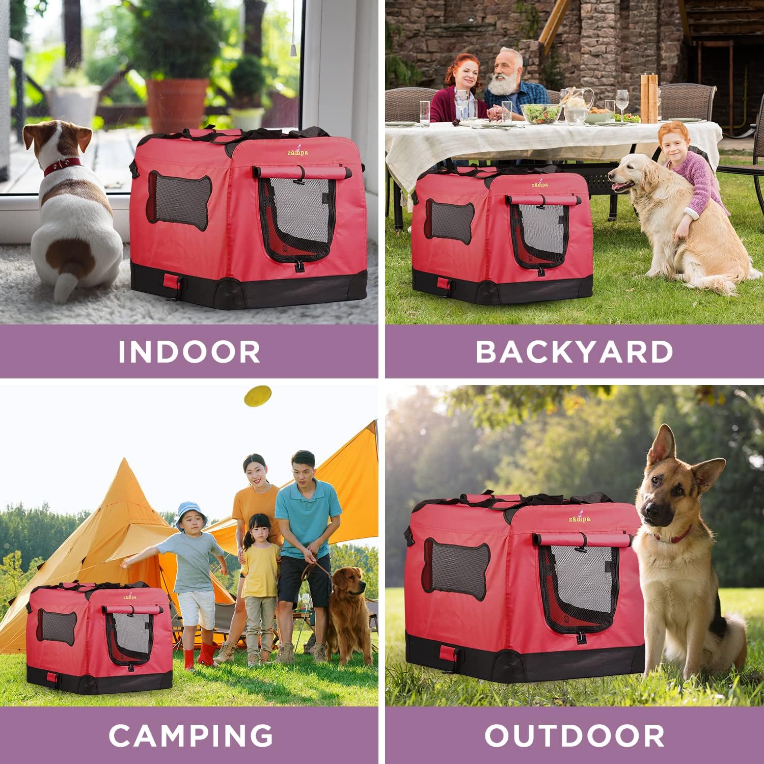 Zampa Portable Pet Crate – Great for Travel, Home and Outdoor - Red (XS) - Image 5