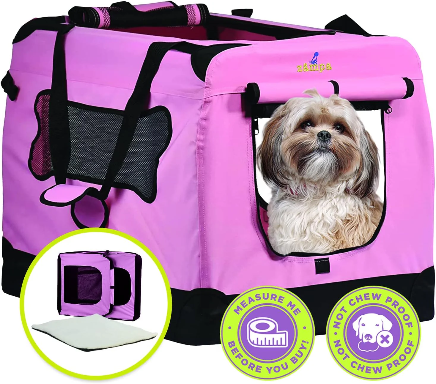 Zampa Portable Soft Dog Cat Pet Crate - Pink (Small)