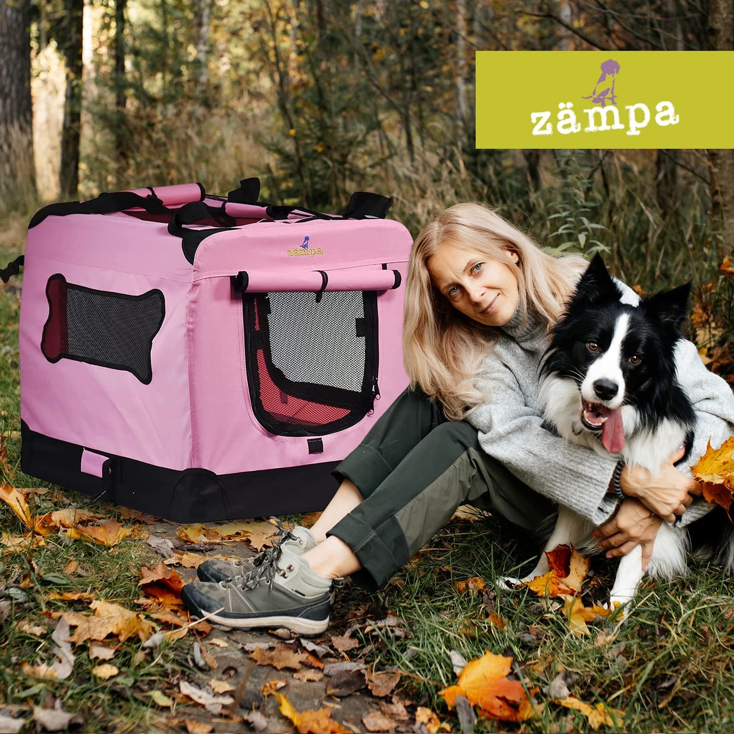 Zampa Portable Soft Dog Cat Pet Crate - Pink (Small) - Image 6