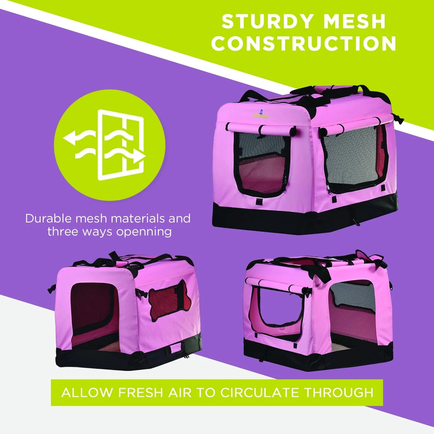 Zampa Portable Soft Dog Cat Pet Crate - Pink (Small) - Image 7