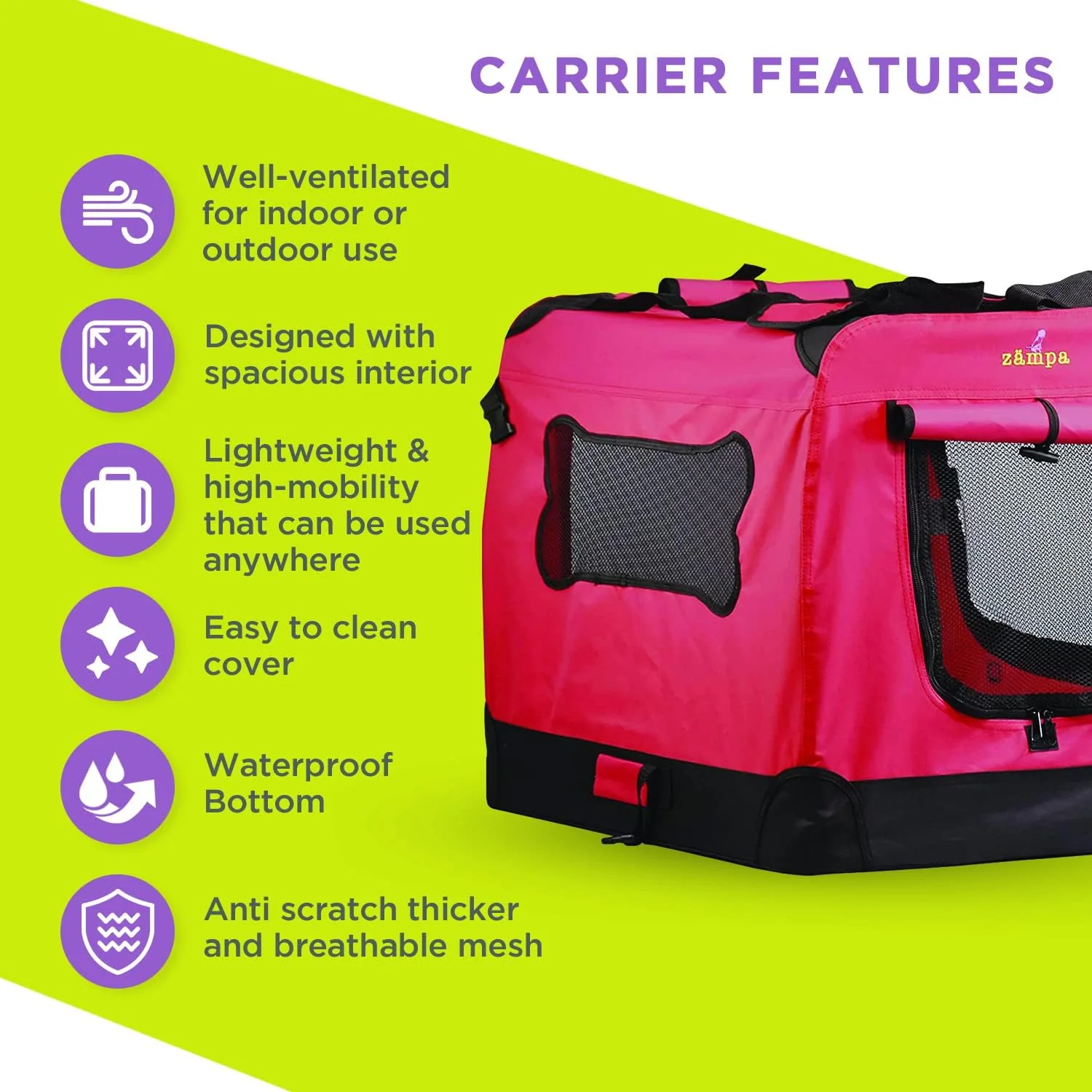 Zampa Portable Soft Dog Pet Crate - Red (XXL) - Image 2