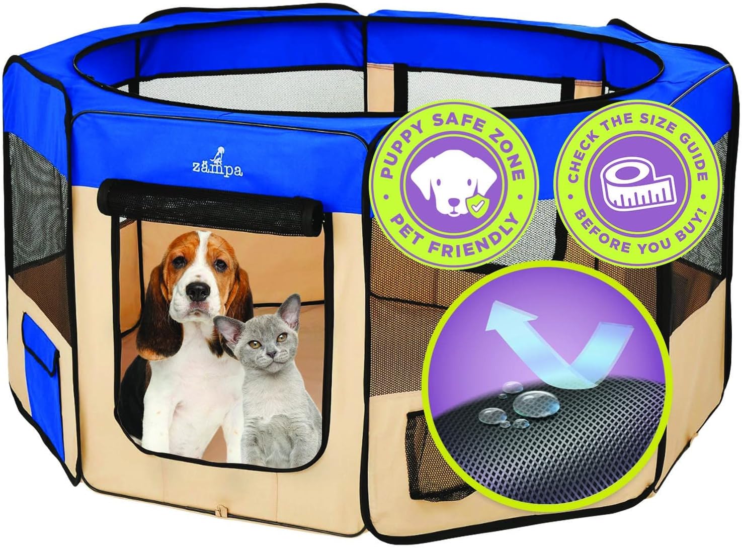 Zampa Popup Soft Pet Dog Puppy PlayPen - Blue - Medium