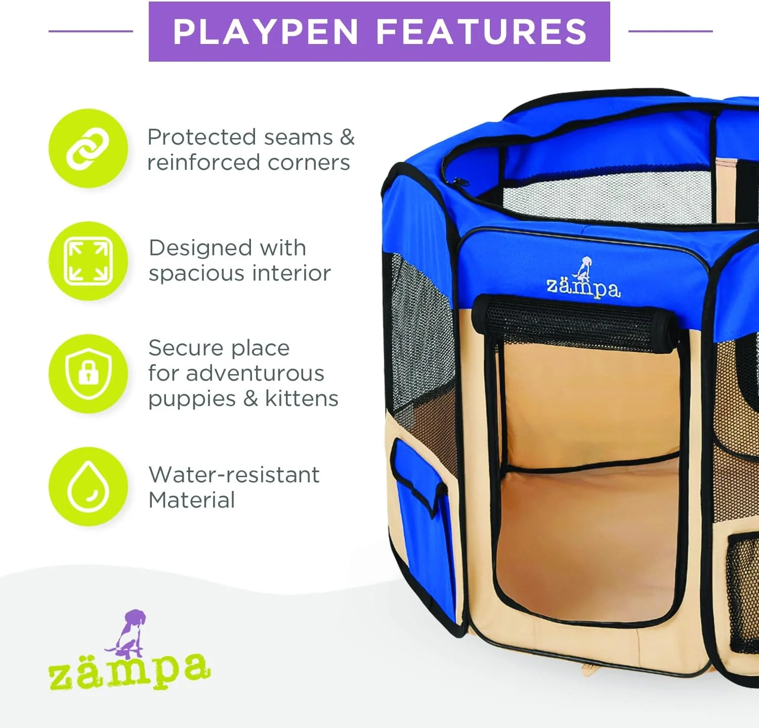 Zampa Popup Soft Pet Dog Puppy PlayPen - Blue - Medium - Image 2