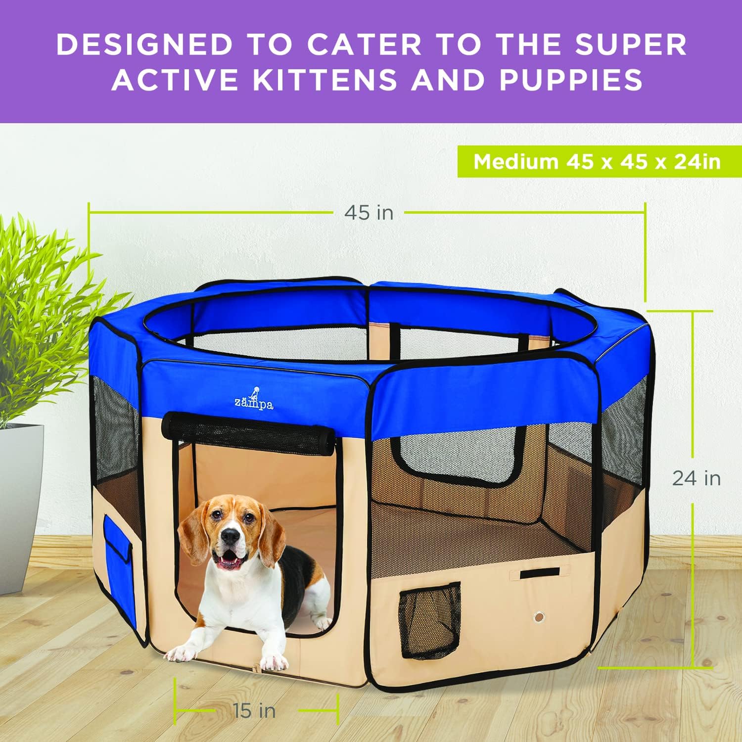 Zampa Popup Soft Pet Dog Puppy PlayPen - Blue - Medium - Image 3