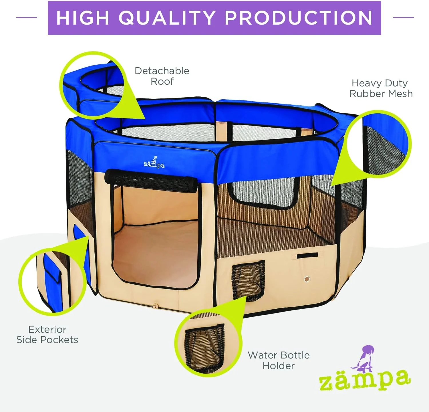 Zampa Popup Soft Pet Dog Puppy PlayPen - Blue - Medium - Image 5