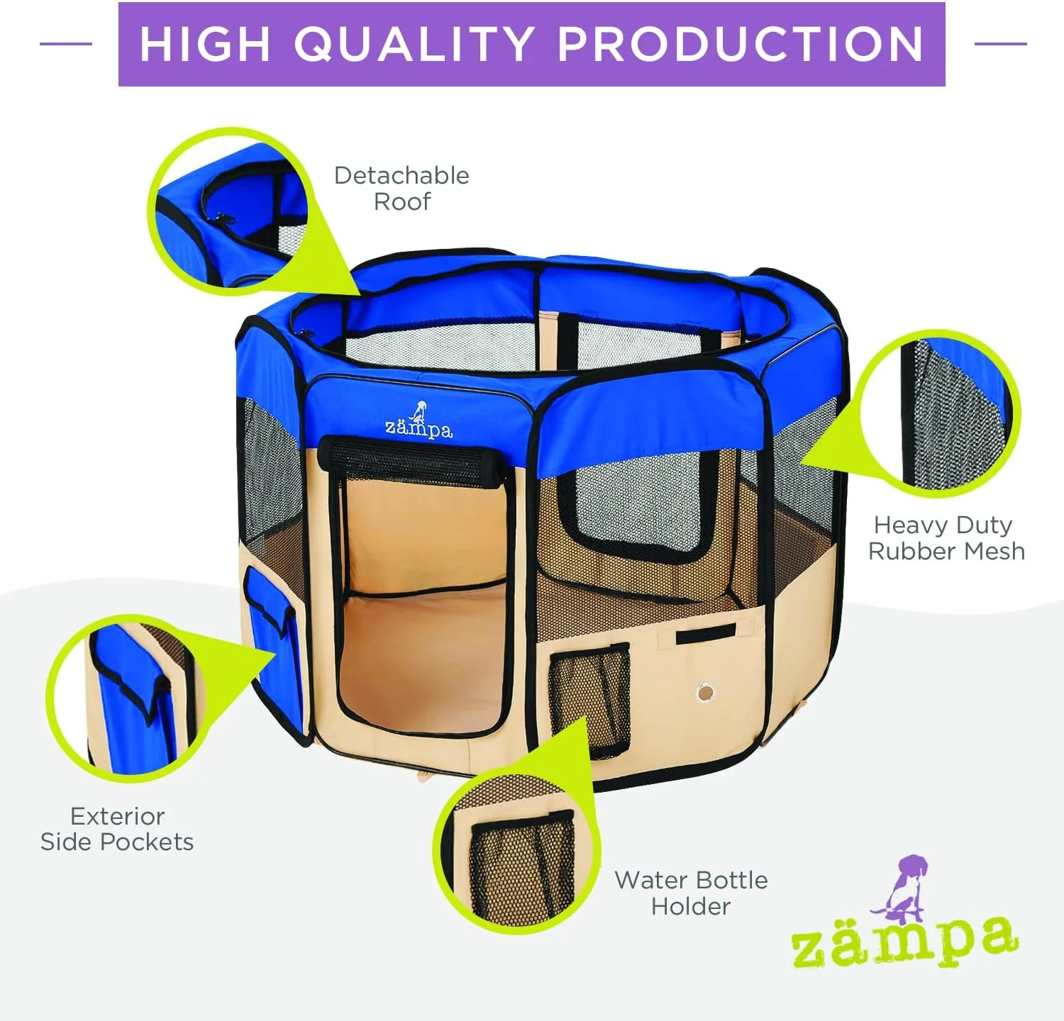 Zampa Popup Soft Pet Dog Puppy Playpen - Blue (Small) - Image 5