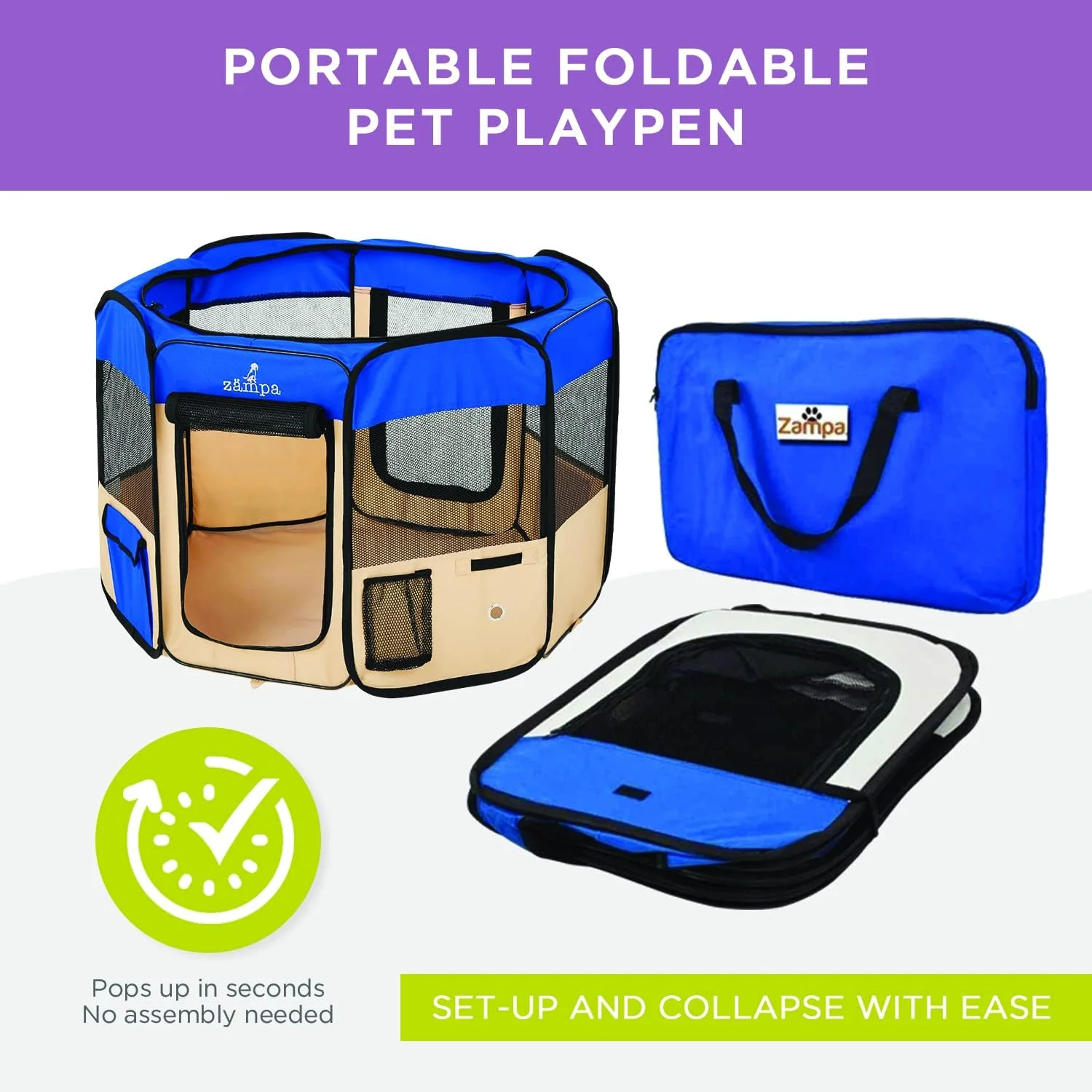 Zampa Popup Soft Pet Dog Puppy Playpen - Blue (Small) - Image 6